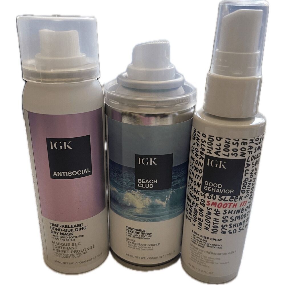 IGK Anti Social Dry Mask, Beach Club, Good Behavior Spray Lot of 3 Travel Size